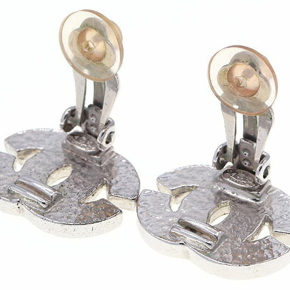 Chanel Earrings Coco Mark Silver Clear Metal Rhinestone 01P 2001 Model Ladies... - Picture 2 of 8